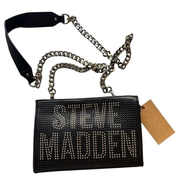 Steve Madden Bjayda studded crossbody purse bag black chain strap new - Picture 1 of 12